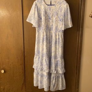 Light Blue Floral Maxi Dress - Women's Ruffled Tiered Dress